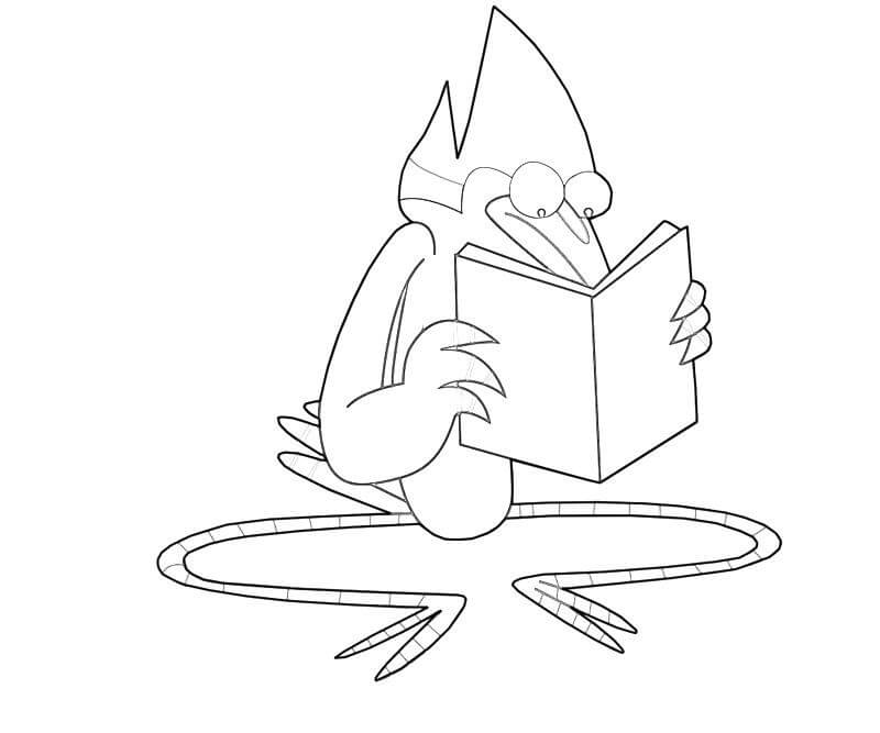 Desenho de Mordecai Lendo Livro para Colorir