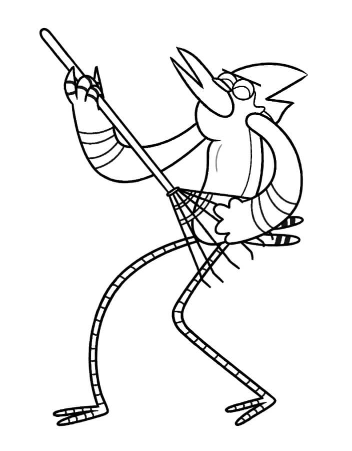 Desenho de Mordecai Tocando Guitarra de Vassourá para Colorir