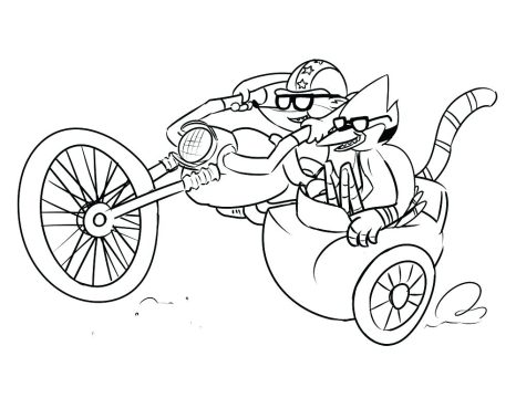 Desenho de Rigby e Mordecai em Uma Moto para Colorir grátis