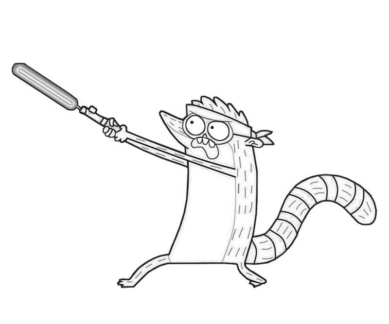 Desenho de Rigby Treinando Luta para Colorir