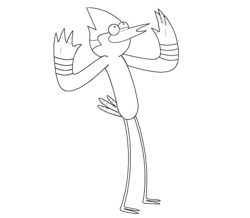 Desenho Imprimivel de Mordecai de Braços Abertos para Colorir