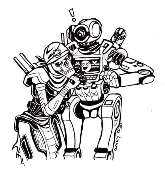 Desenho de Dois Personagens do Apex Legends para Colorir