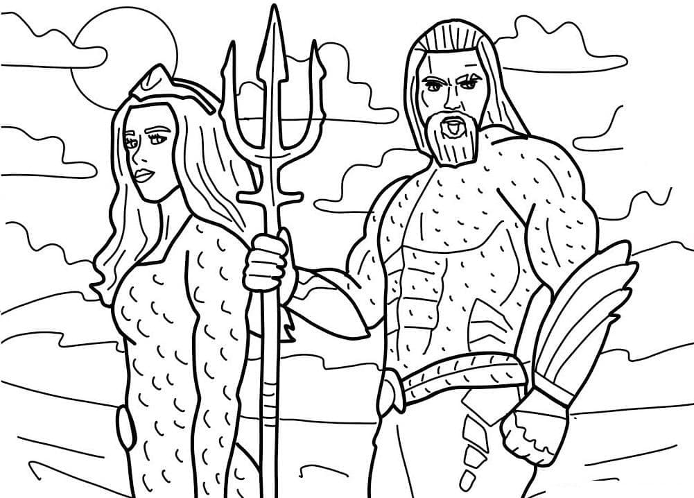 Desenho de Aquaman e Mera para Colorir