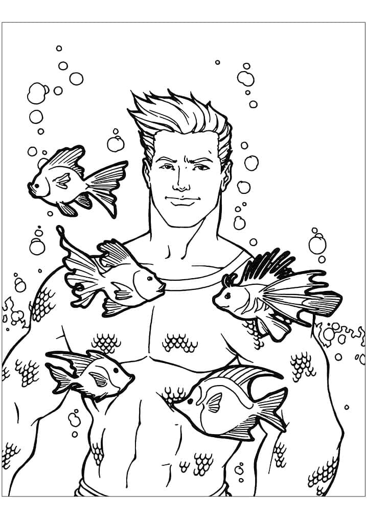 Desenho de Aquaman e Peixes para Colorir