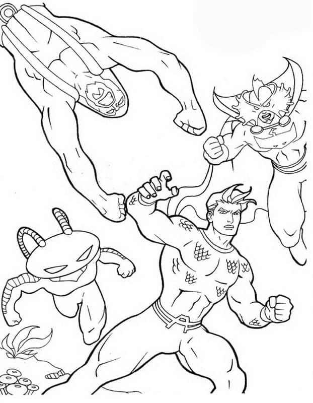 Desenho de Aquaman e Vilões para Colorir