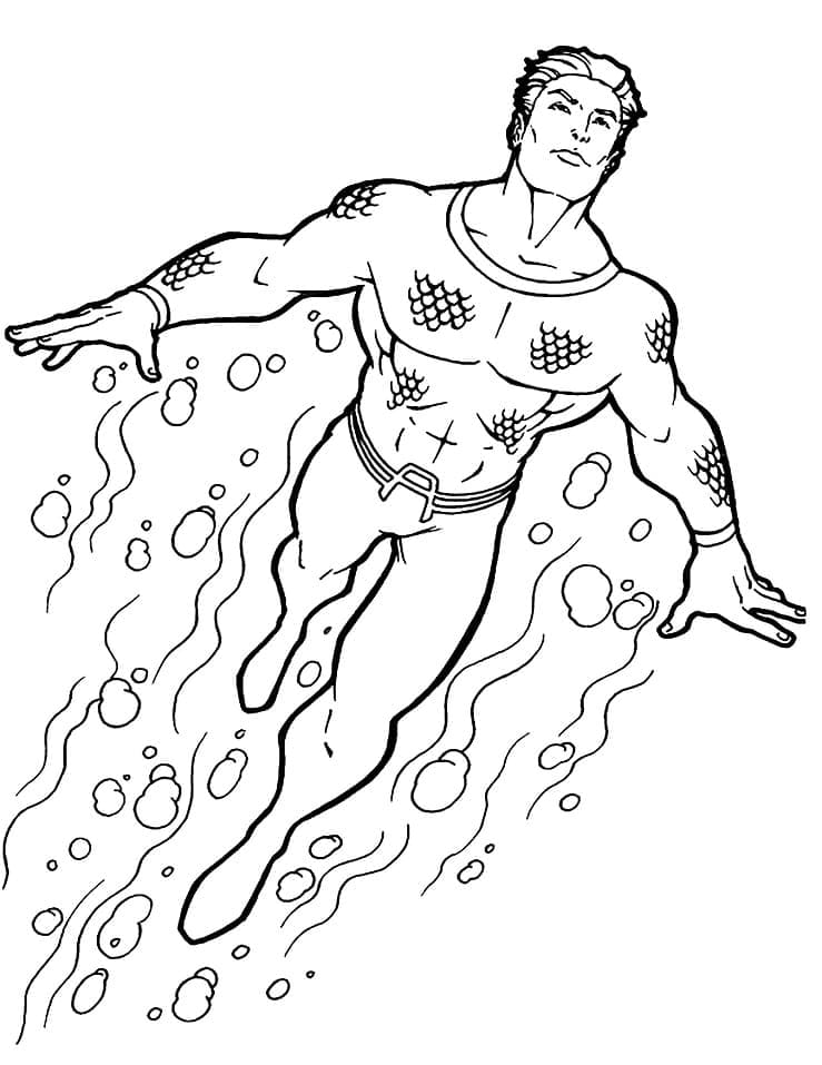 Desenho de Aquaman Nadando para Colorir
