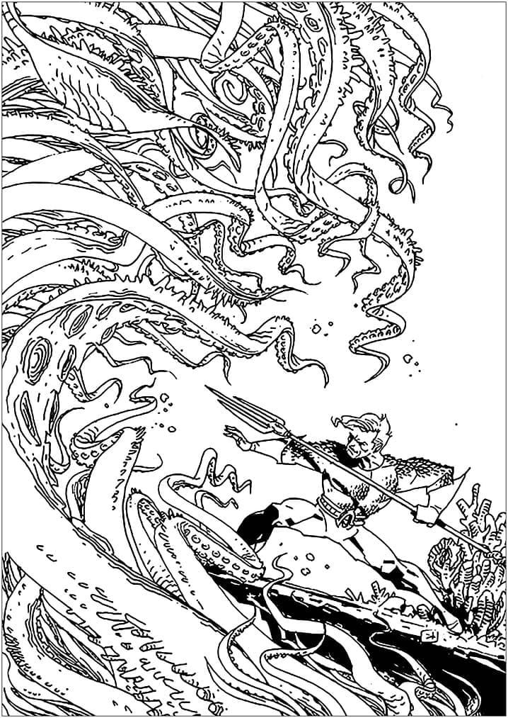 Desenho do Aquaman e Monstro para Colorir