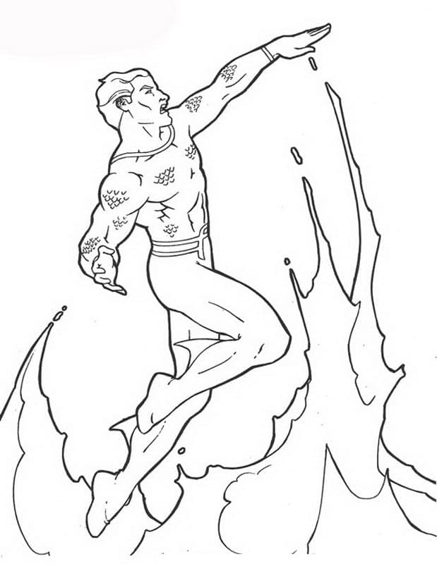 Desenho do Aquaman em Batalhá no Oceano para Colorir