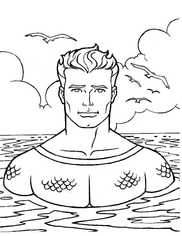 Desenho do Aquaman no Oceano para Imprimir e Colorir Grátis
