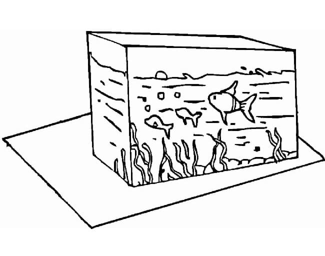 Desenho de Aquário com Decoração de Oceano para Colorir Pdf