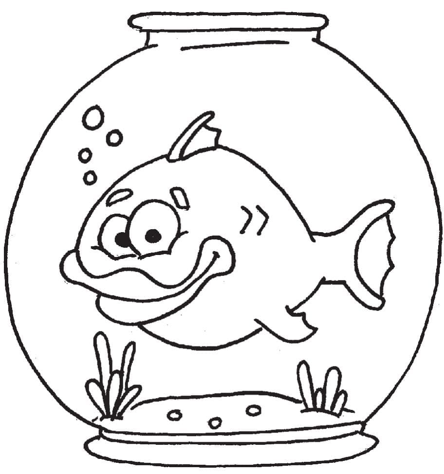 Desenho de Aquário Redondo com Peixe para Colorir