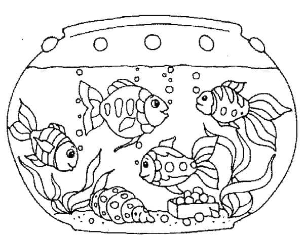 Desenho de Peixes no Aquário para Colorir
