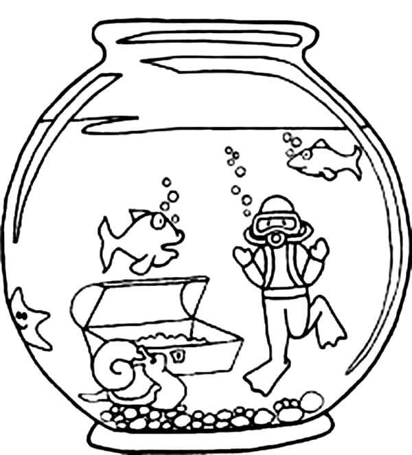 Desenho de um Caçador de Tesouros em Aquário para Colorir