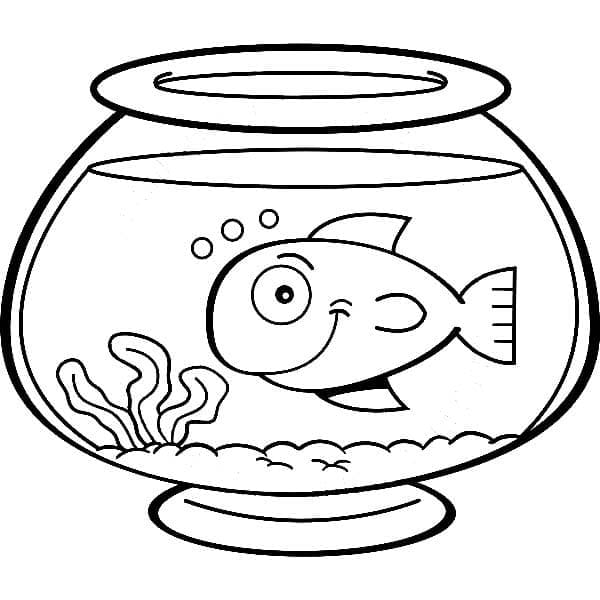 Desenho de um Peixe no Aquário para Colorir