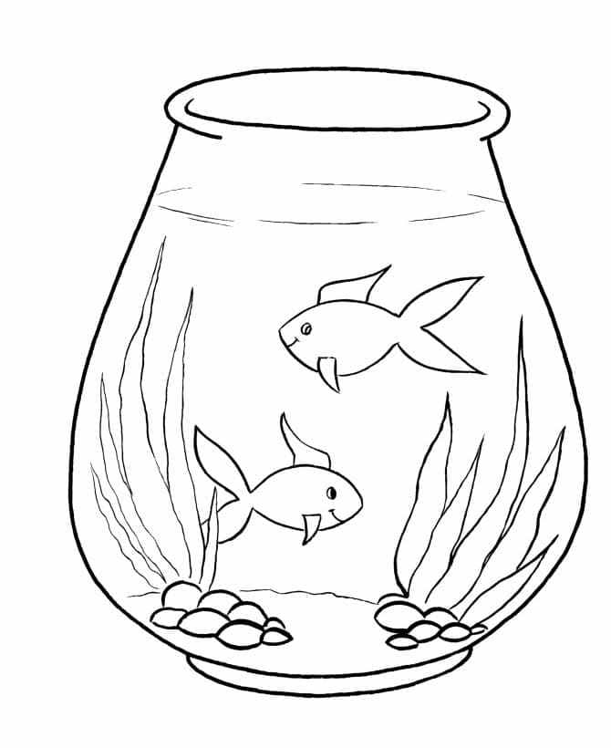 Desenho Imprimivel de Lindo Aquário com Peixes para Colorir