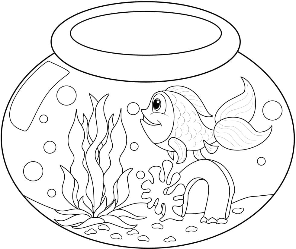 Desenho Peixinho em um Aquário Bonito para Colorir