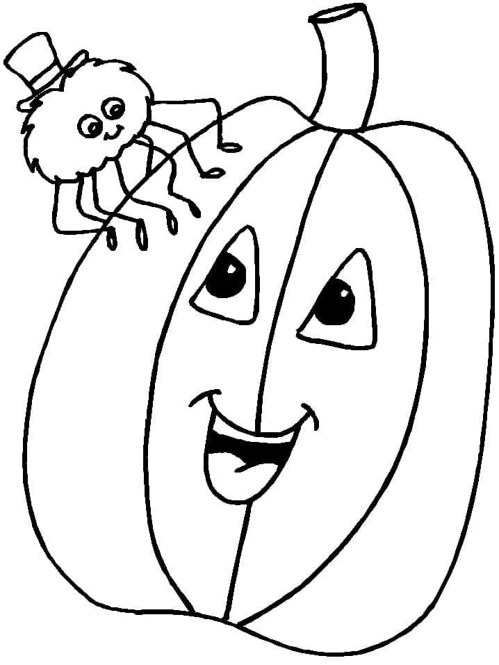 Desenho de Aranha e Abóbora para Colorir