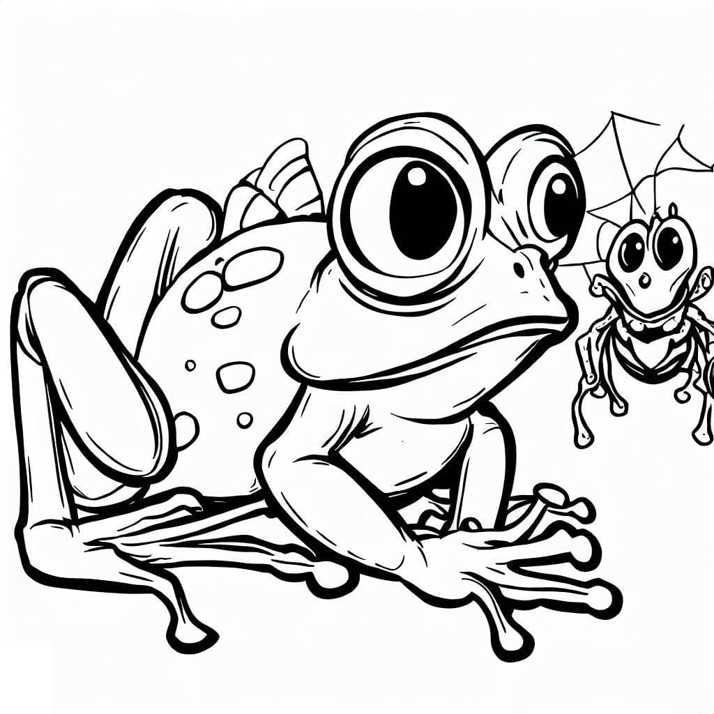 Desenho de Sapo e Aranha para Colorir