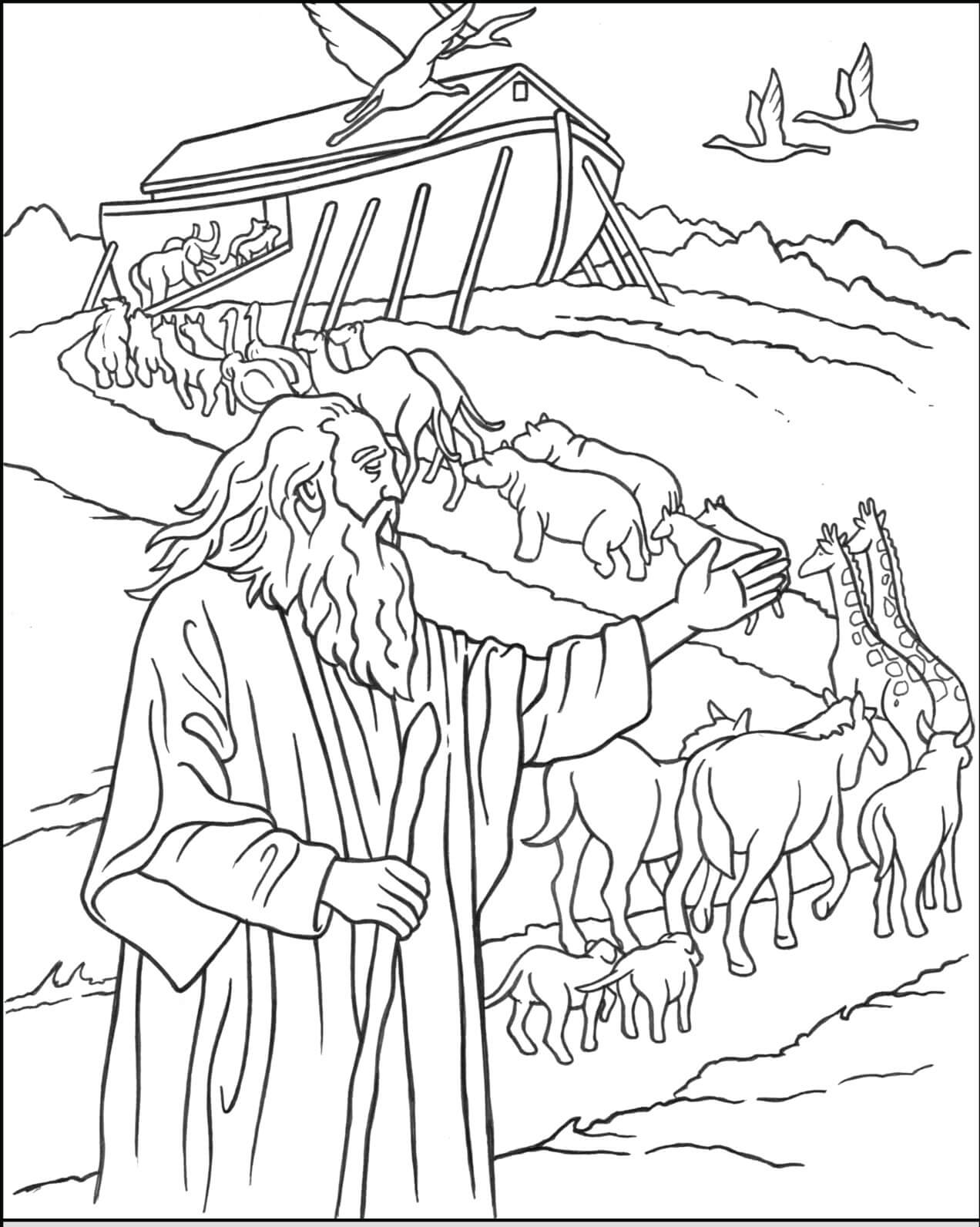 Desenho da Arca de Noé com Animais Imprimível