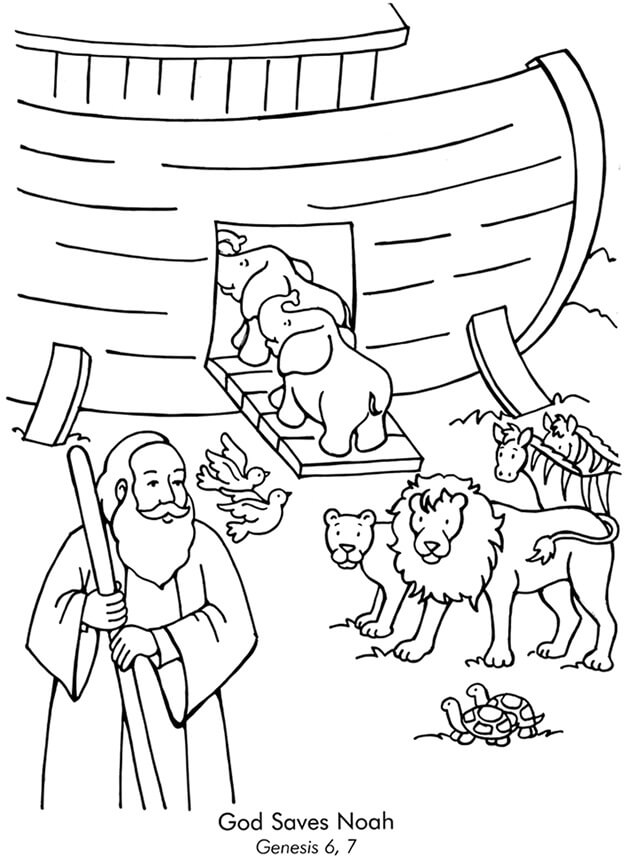 Desenho dos Animais Entrando na Arca de Noé para Colorir