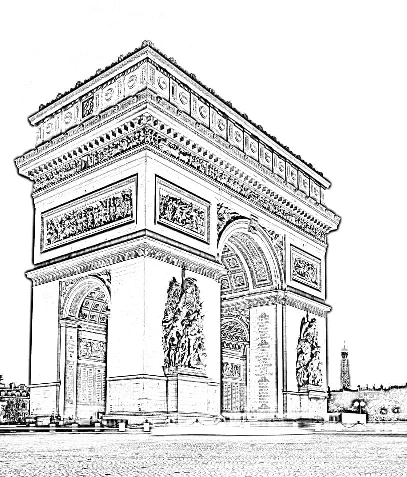 Desenho de Arco do Triunfo Imprimivel para Colorir