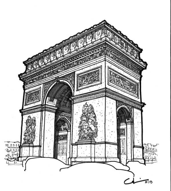 Desenho de Arco do Triunfo na França para Colorir