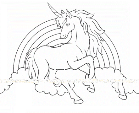 Desenho de Lindo unicórnio com Arco íris fácil de Colorir