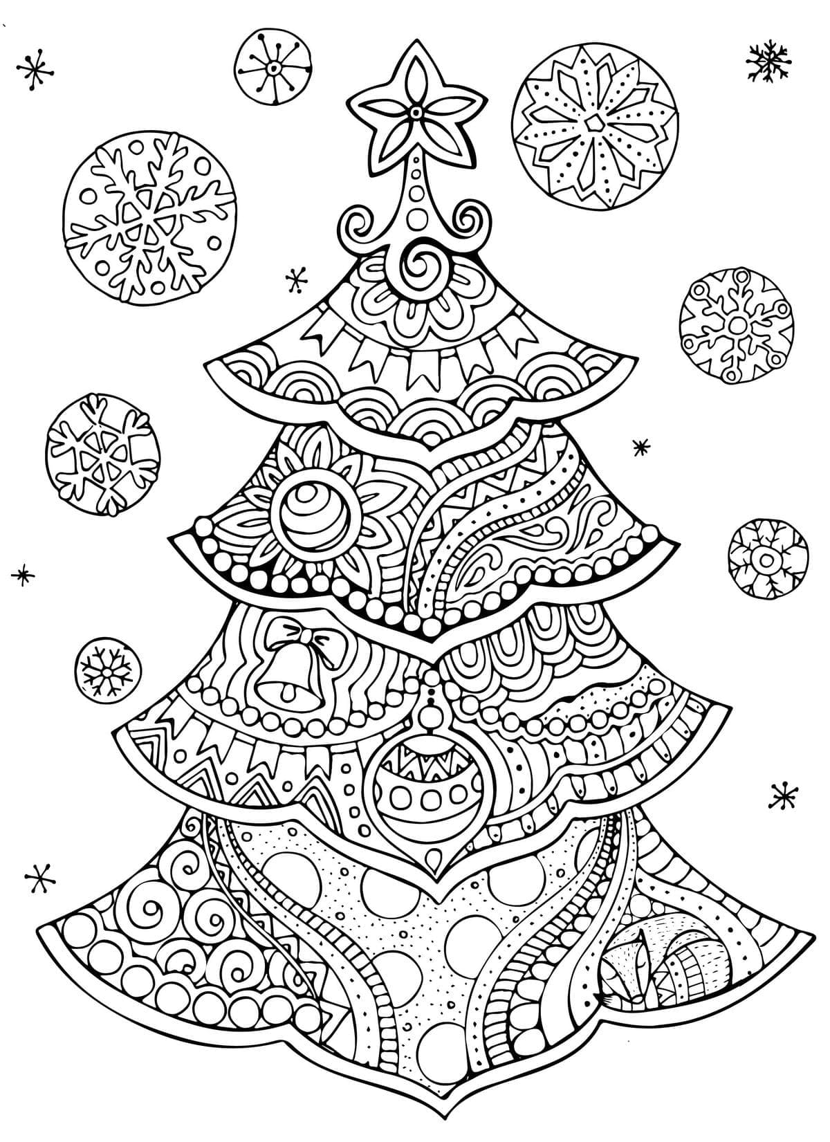 Desenho de Árvore de Natal Antiestresse para Colorir