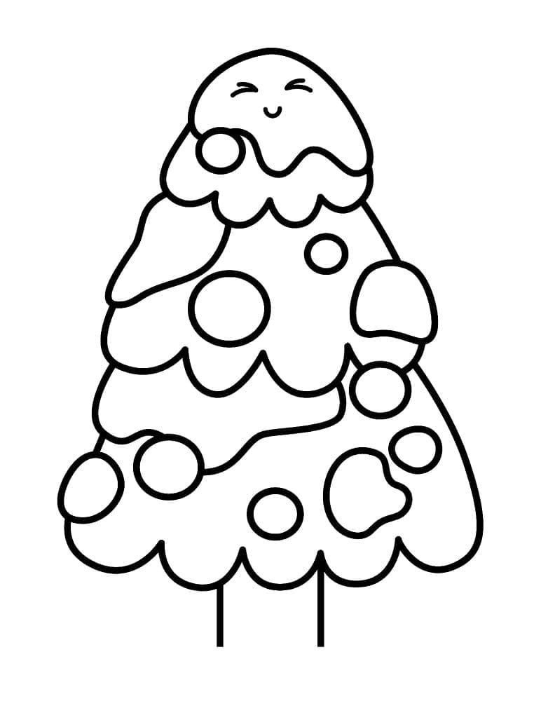 Desenho de Árvore de Natal Feliz para Colorir