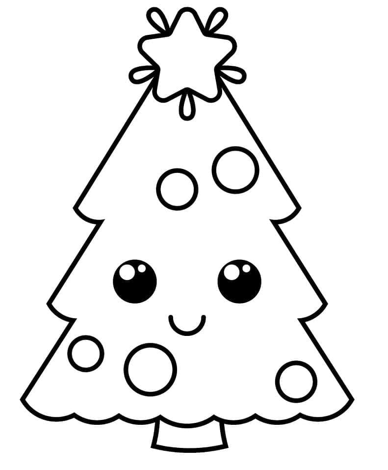 Desenho de Árvore de Natal Kawaii para Colorir