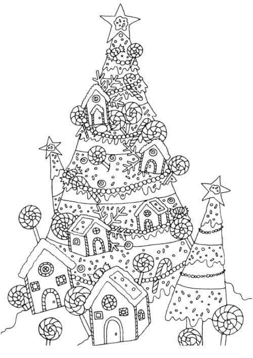 Desenho de Árvore de Natal Maravilhosa para Colorir