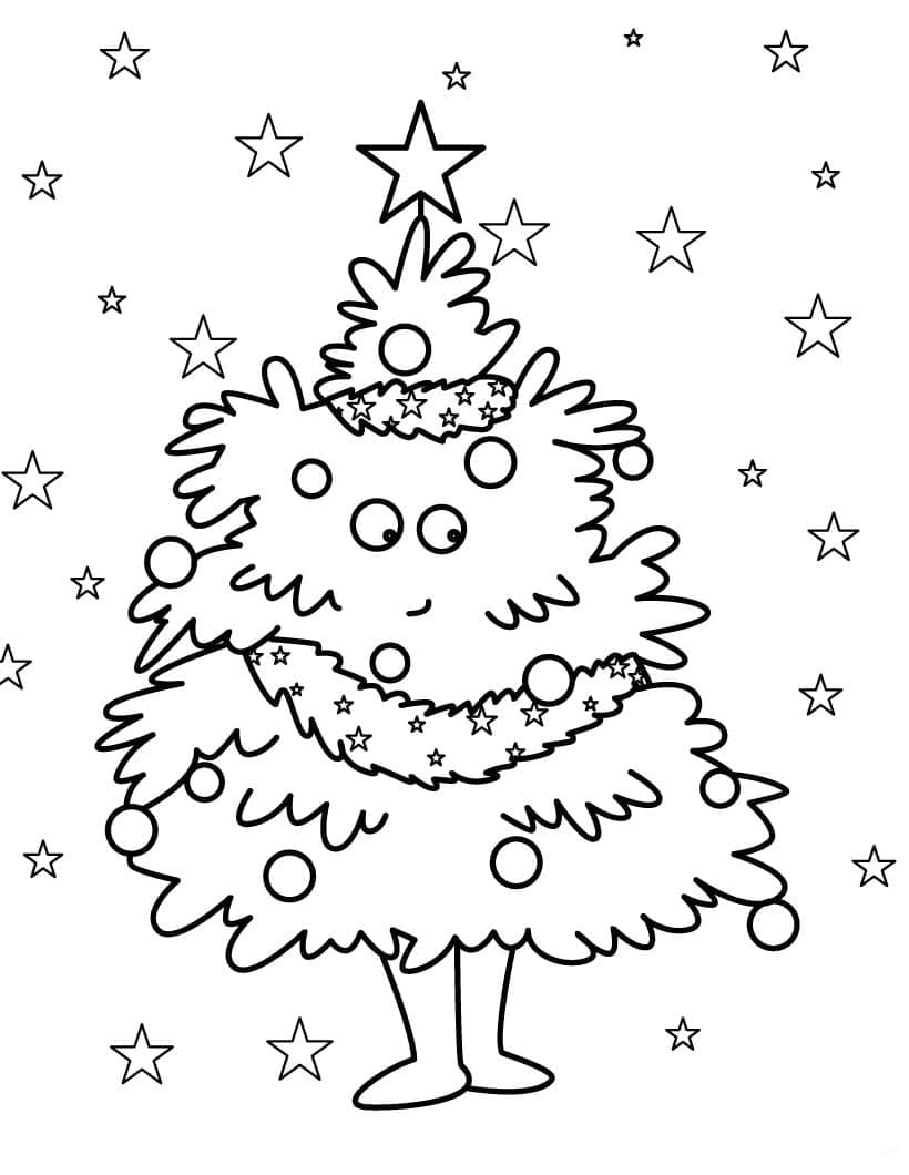 Desenho de Árvore de Natal Muito Fofa para Colorir