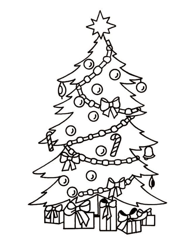Desenho de Presentes e Árvore de Natal para Colorir