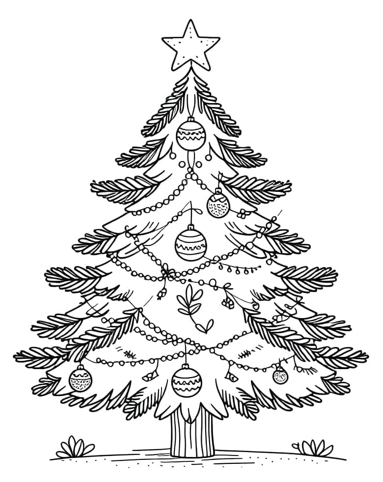 Desenho de uma Árvore de Natal Bonita para Colorir