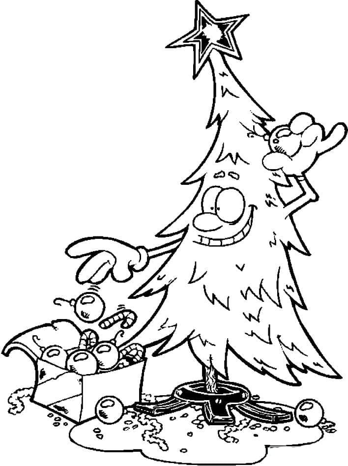 Desenho de uma Árvore de Natal Engracada para Colorir