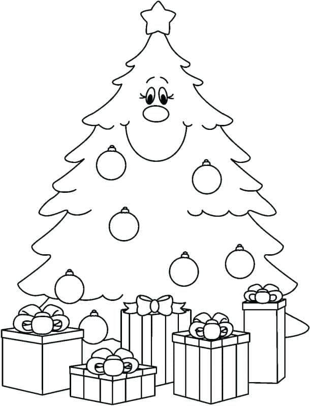 Desenho de uma Árvore de Natal Feliz para Colorir