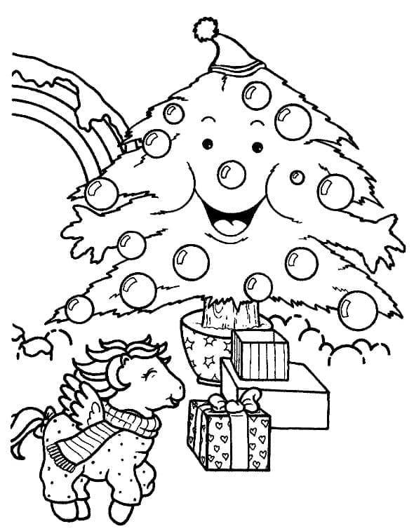 Desenho de uma Árvore de Natal Fofa para Colorir
