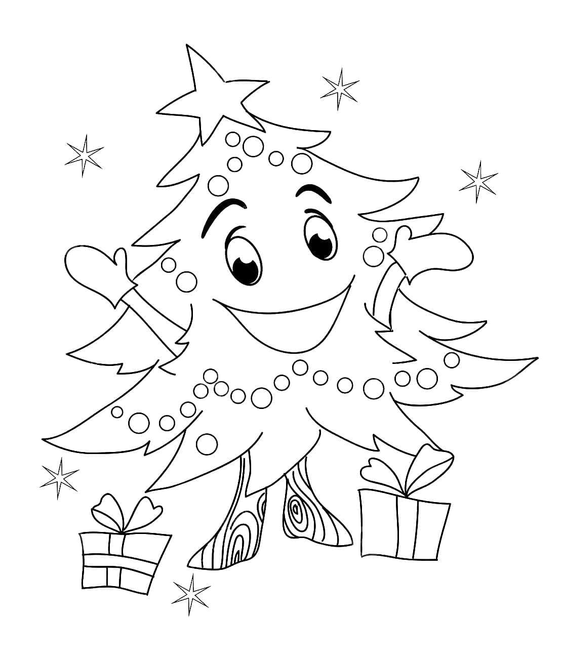 Desenho de uma Árvore de Natal Muito Fofa para Colorir