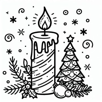 Desenho de Uma Vela e árvore de Natal para Colorir