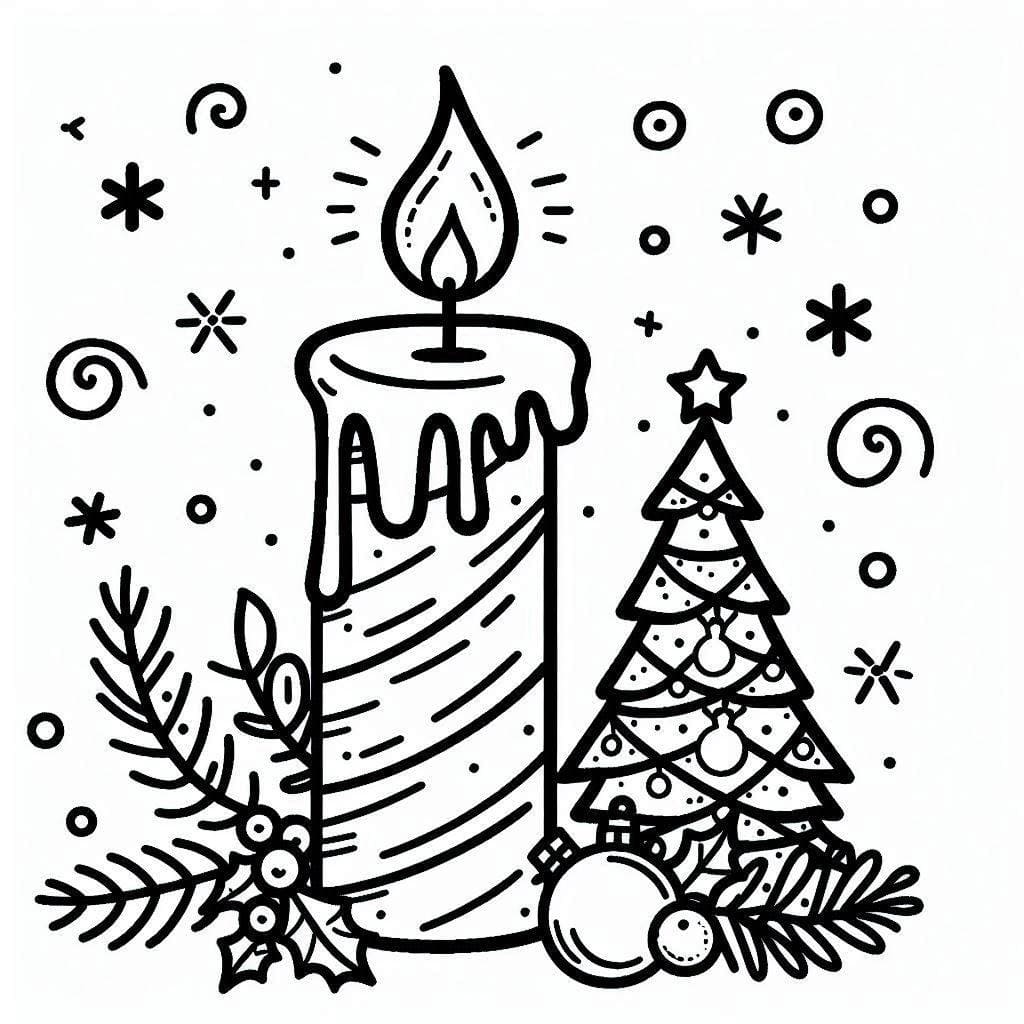 Desenho de uma Vela e Árvore de Natal para Colorir