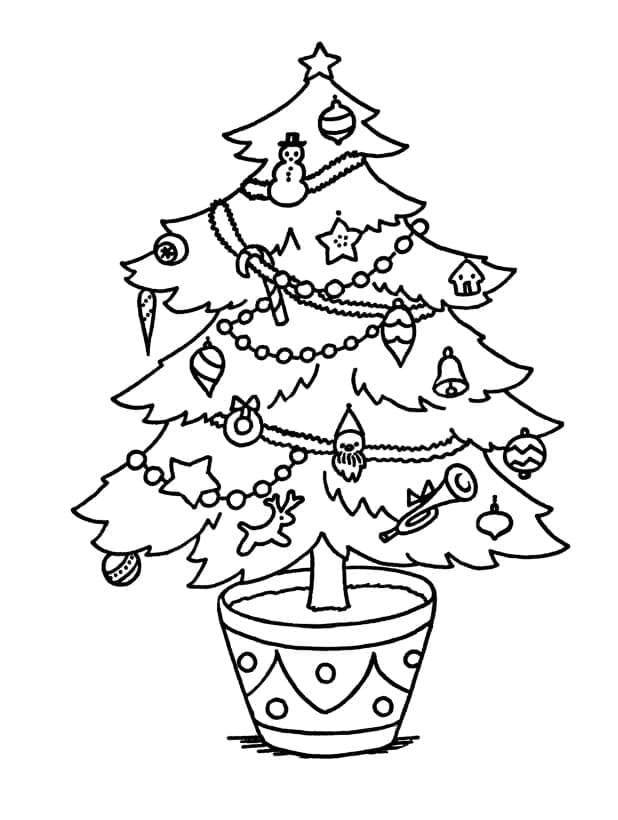 Desenho de Vaso de Árvore de Natal para Colorir