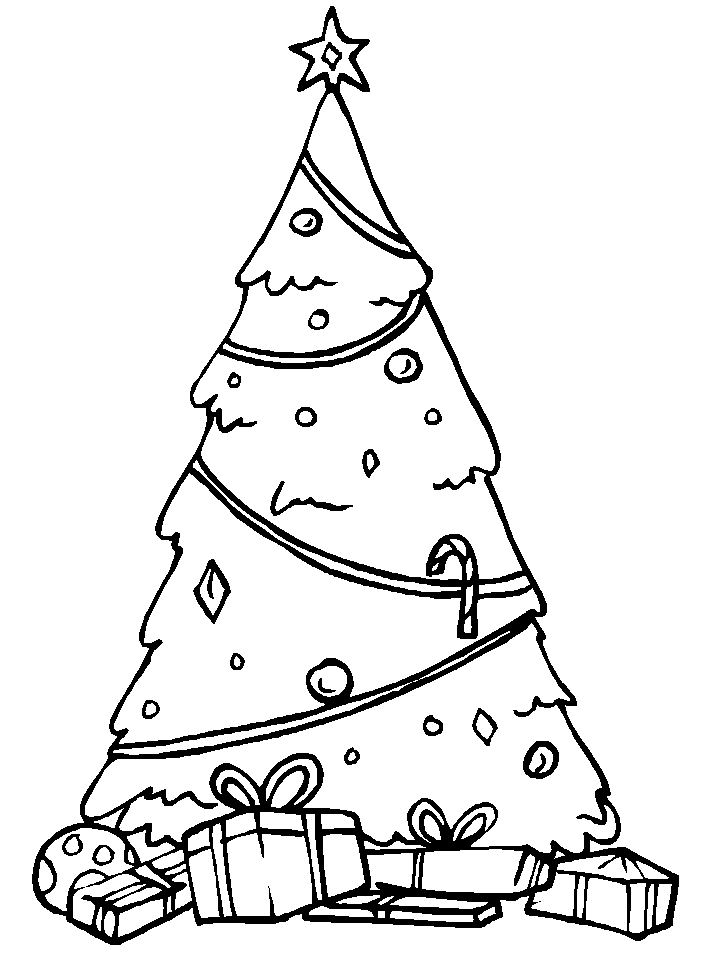 Desenho de Árvore de Natal com Muitos Presentes para Colorir