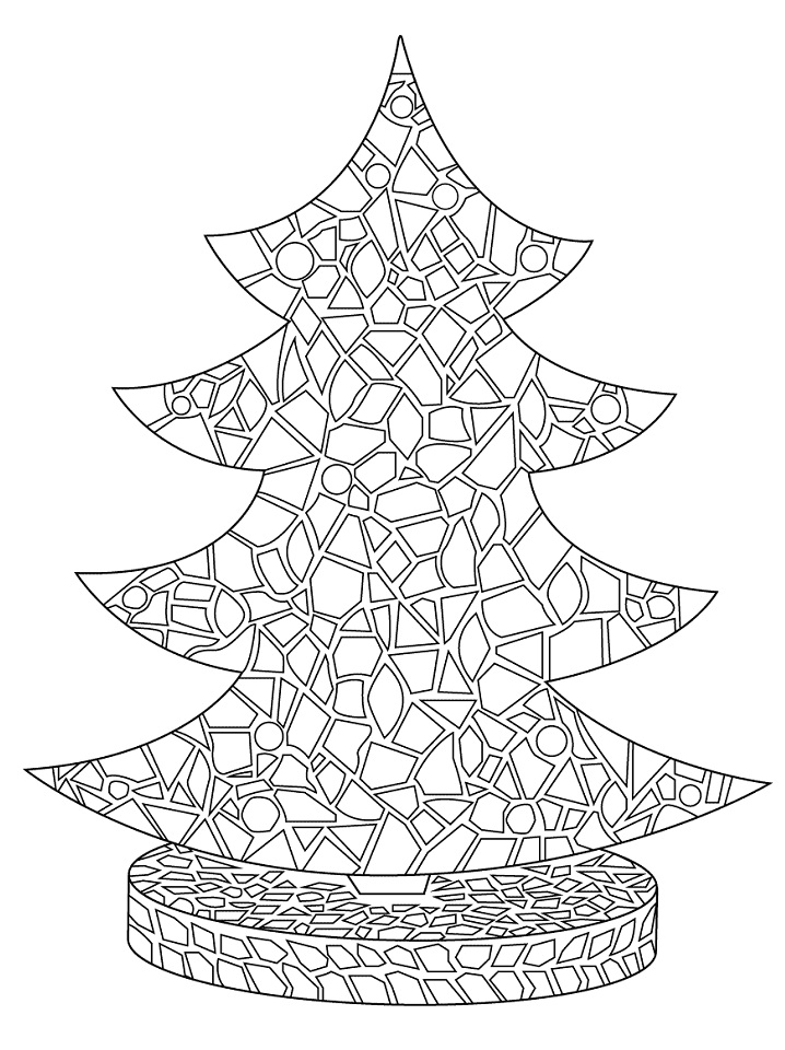 Desenho de Árvore de Natal em Mosaico para Colorir