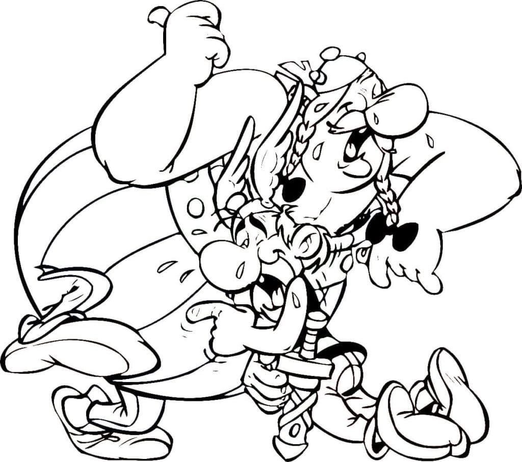 Desenho de Asterix e Obelix Estão Chorando para Colorir