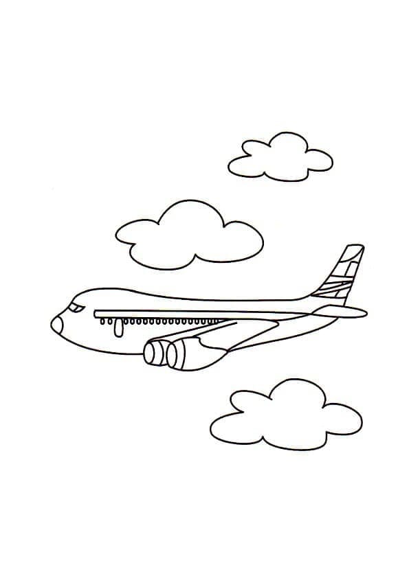 Desenho de Avião com Nuvens para Colorir