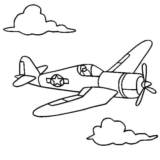 Desenho de Avião e Nuvens para Colorir