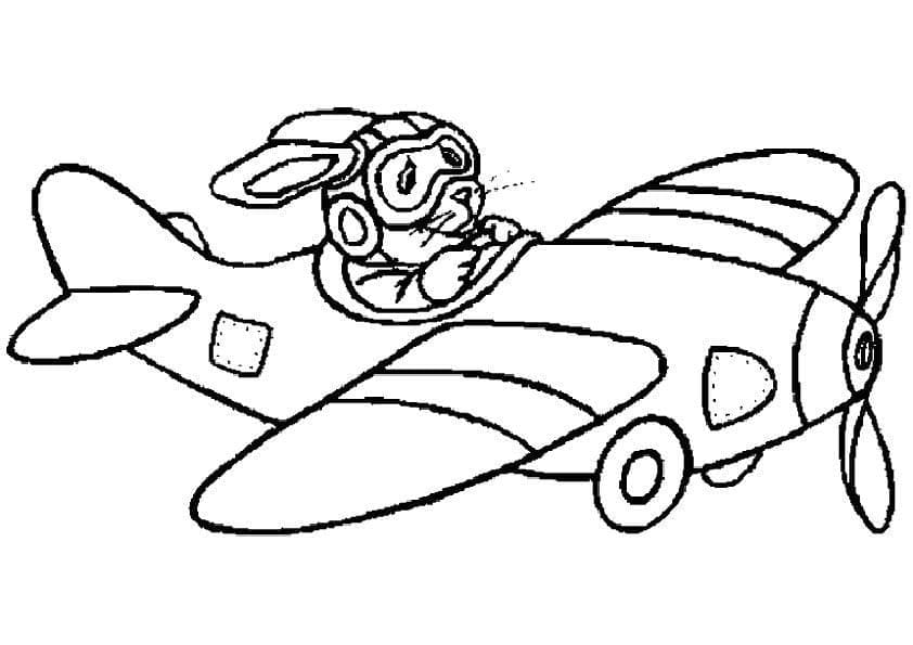 Desenho de Coelho no Avião para Colorir