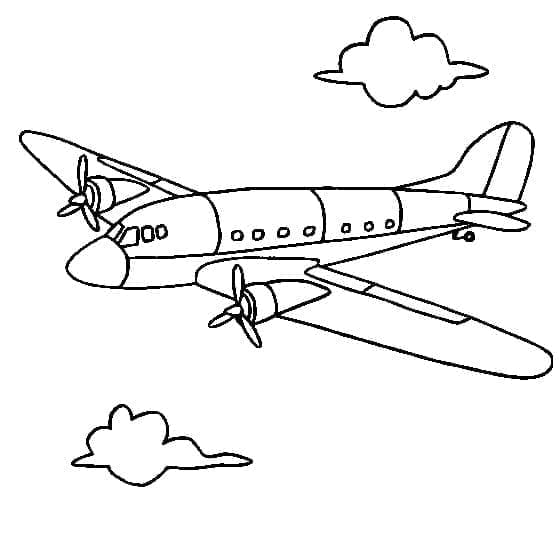 Desenho de um Avião no Céu para Colorir