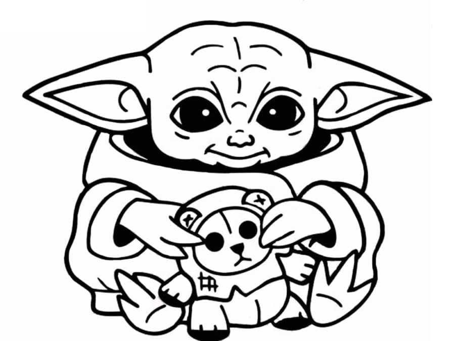 Desenho de Adorável Baby Yoda para Colorir