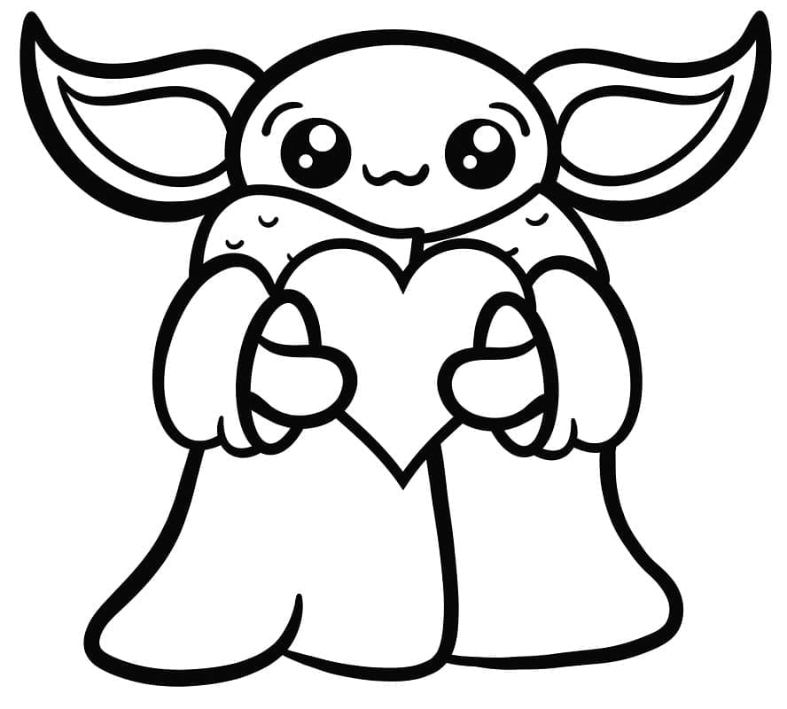 Desenho de Baby Yoda Amigável para Colorir